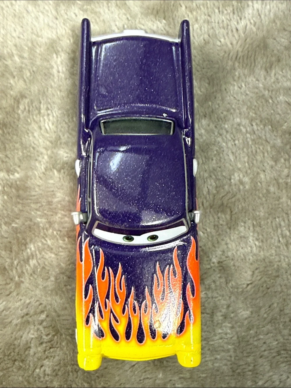 🏎️ Disney Pixar Cars Rare Greta 1:55 Diecast Purple With Flames On Hood & Side